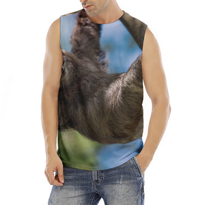 Happy Sloth Print Men's Fitness Tank Top