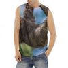 Happy Sloth Print Men's Fitness Tank Top