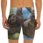 Happy Sloth Print Men's Long Boxer Briefs