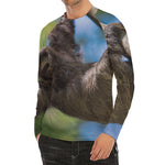 Happy Sloth Print Men's Long Sleeve Rash Guard