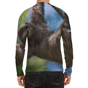 Happy Sloth Print Men's Long Sleeve Rash Guard