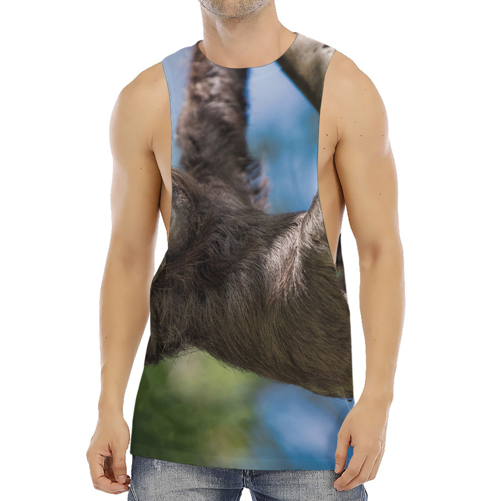 Happy Sloth Print Men's Muscle Tank Top