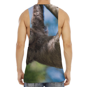 Happy Sloth Print Men's Muscle Tank Top