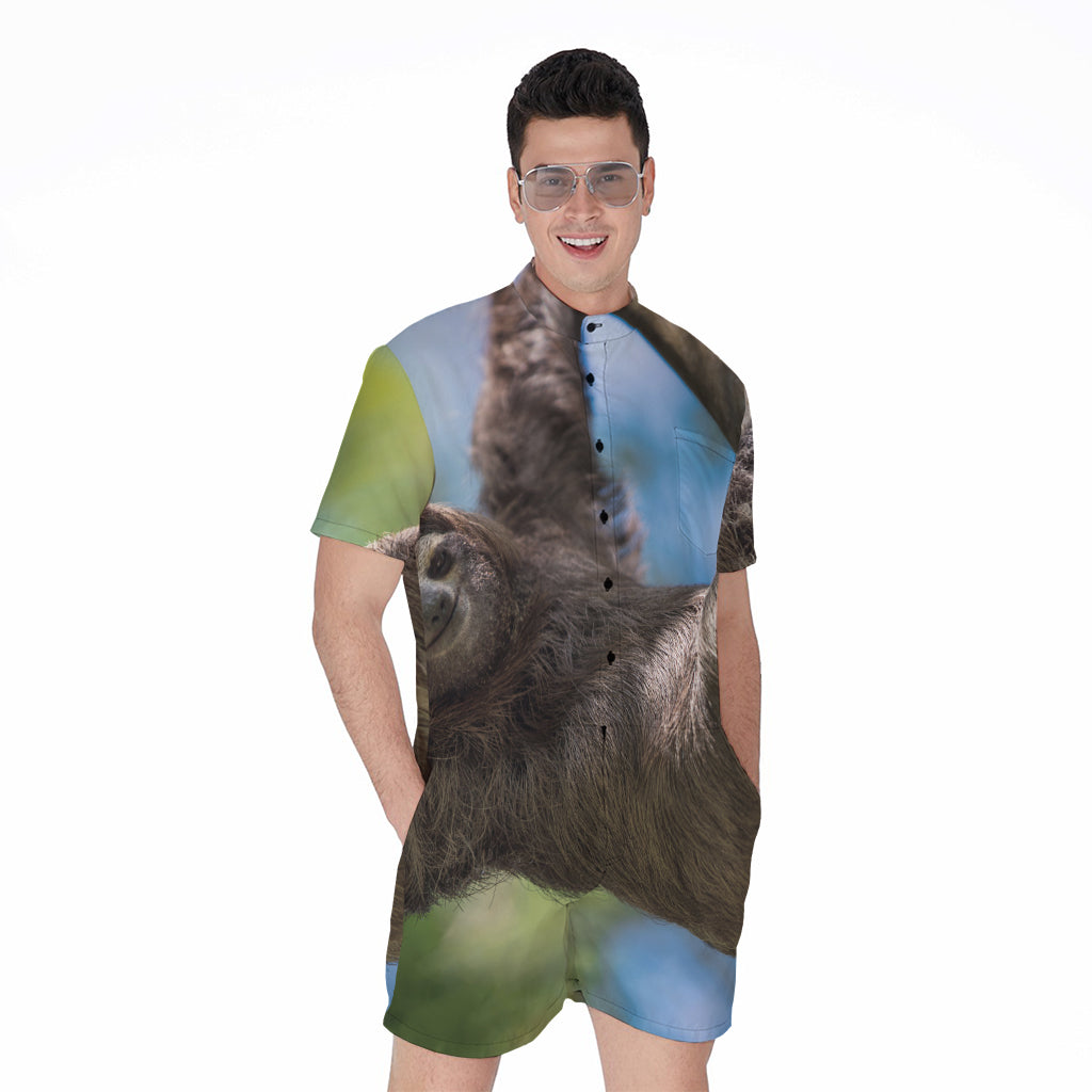 Happy Sloth Print Men's Rompers