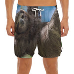 Happy Sloth Print Men's Split Running Shorts