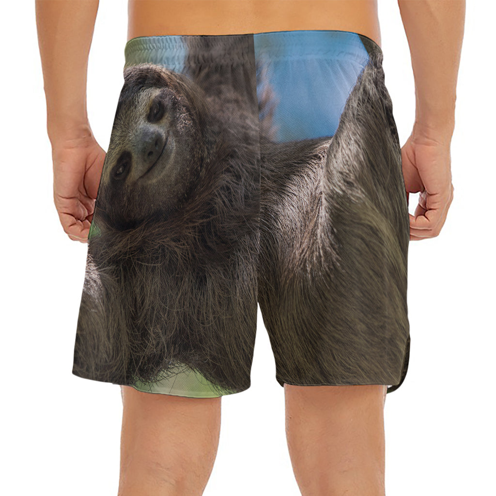 Happy Sloth Print Men's Split Running Shorts