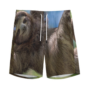 Happy Sloth Print Men's Sports Shorts