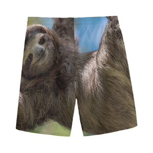 Happy Sloth Print Men's Sports Shorts