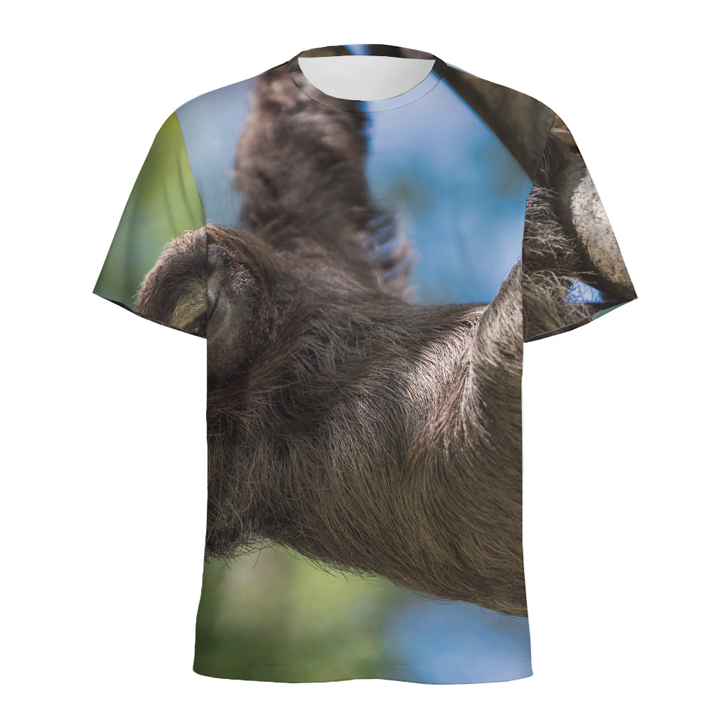 Happy Sloth Print Men's Sports T-Shirt
