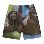 Happy Sloth Print Men's Swim Trunks