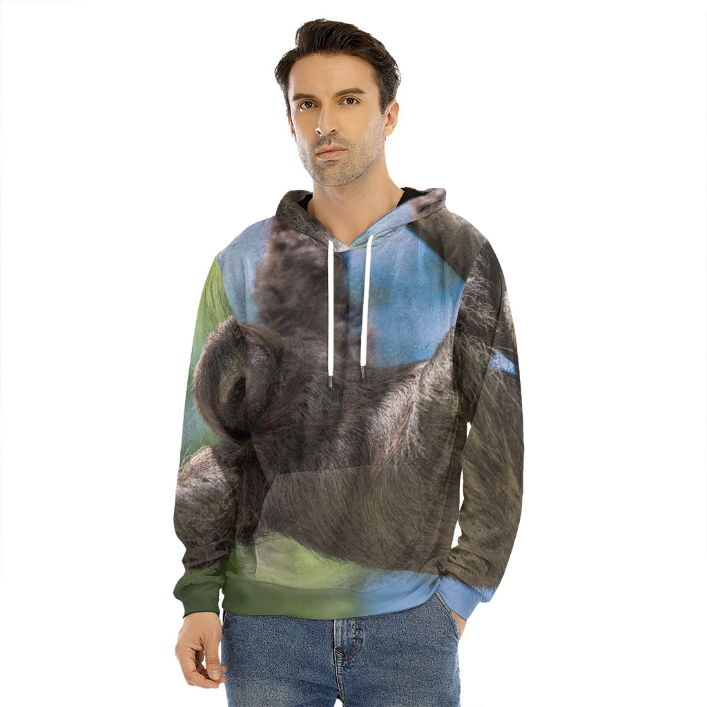 Happy Sloth Print Men's Velvet Pullover Hoodie