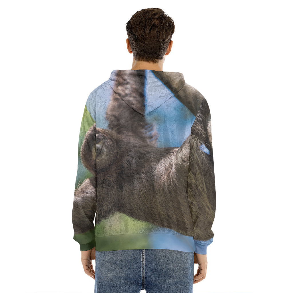 Happy Sloth Print Men's Velvet Pullover Hoodie