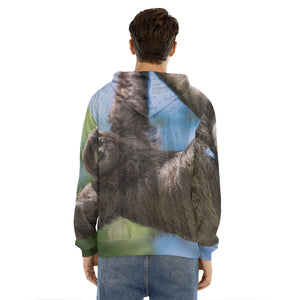 Happy Sloth Print Men's Velvet Pullover Hoodie