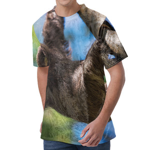 Happy Sloth Print Men's Velvet T-Shirt