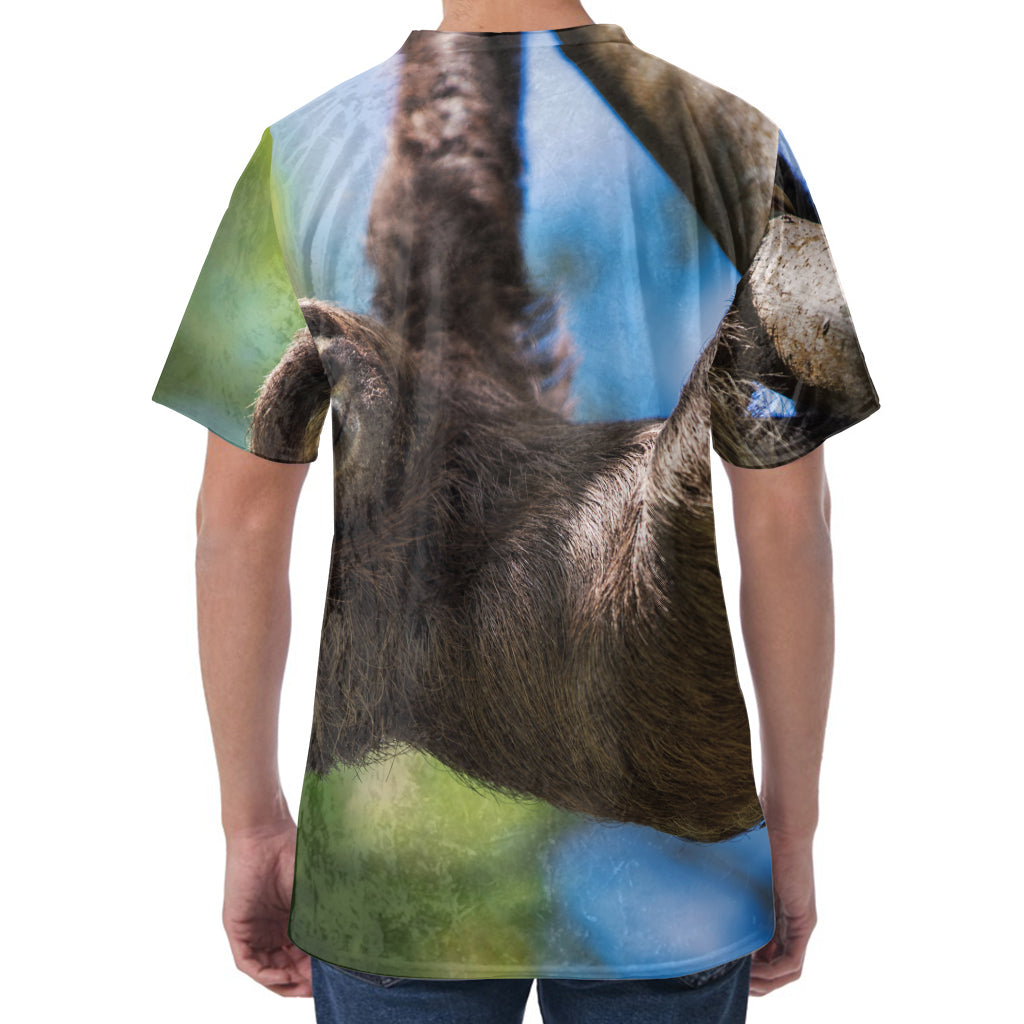 Happy Sloth Print Men's Velvet T-Shirt