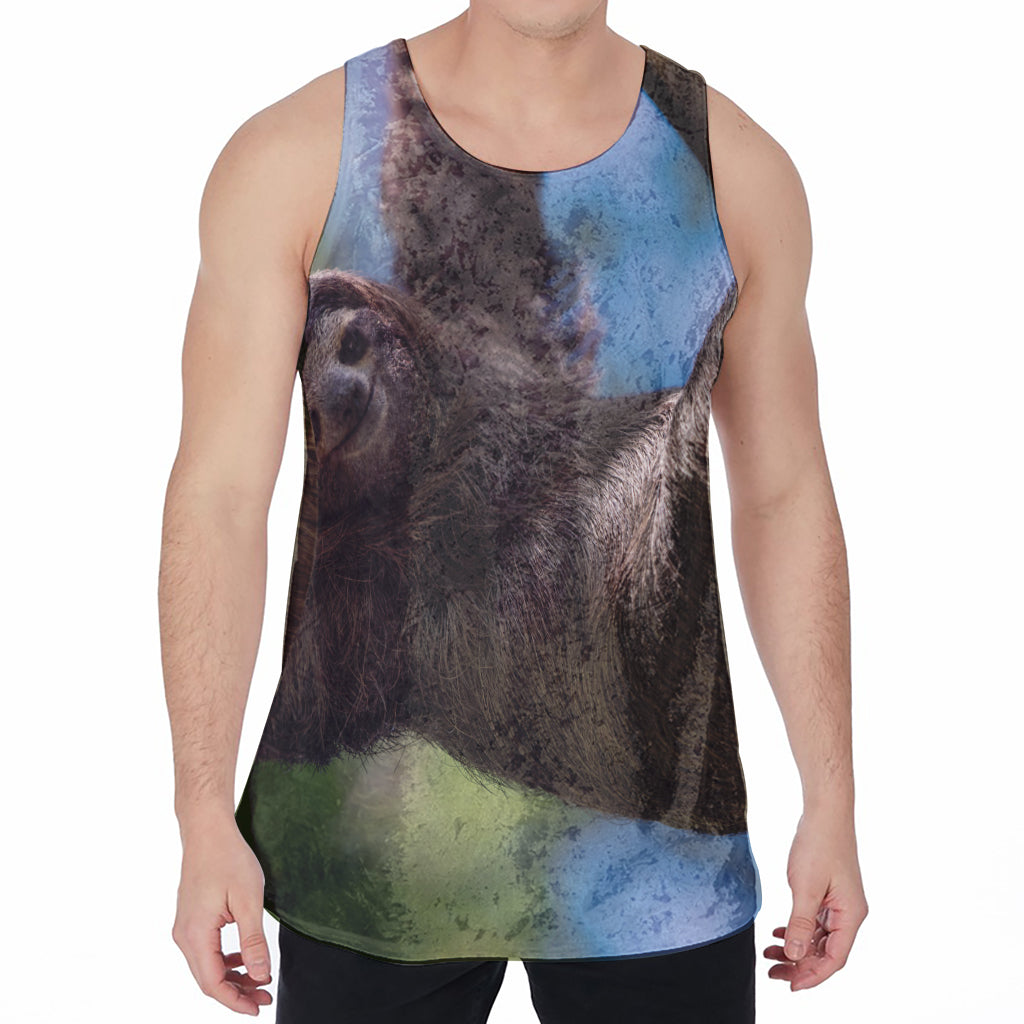 Happy Sloth Print Men's Velvet Tank Top