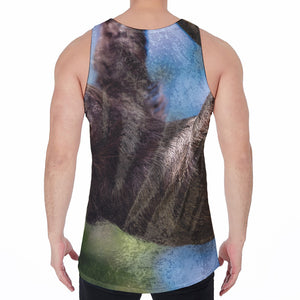 Happy Sloth Print Men's Velvet Tank Top