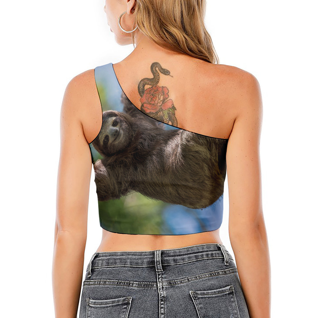 Happy Sloth Print One Shoulder Crop Top