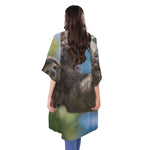 Happy Sloth Print Open Front Beach Cover Up