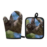 Happy Sloth Print Oven Mitt And Pot Holder Set