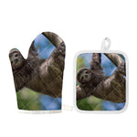 Happy Sloth Print Oven Mitt And Pot Holder Set