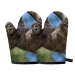 Happy Sloth Print Oven Mitts