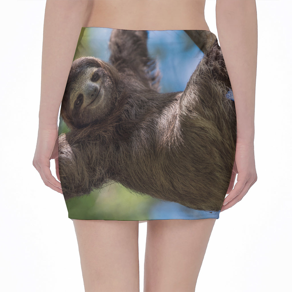 Happy Sloth Print Pencil Mini Skirt