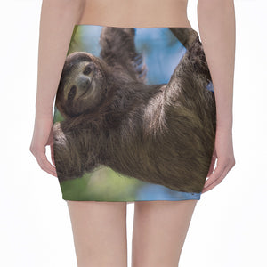 Happy Sloth Print Pencil Mini Skirt