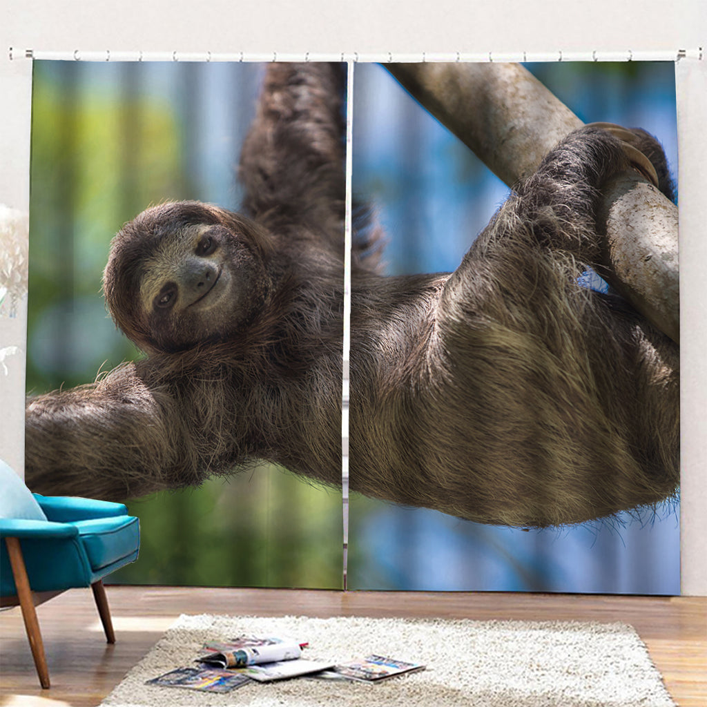 Happy Sloth Print Pencil Pleat Curtains