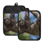 Happy Sloth Print Pot Holders With Pocket