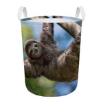 Happy Sloth Print Round Laundry Basket
