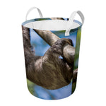 Happy Sloth Print Round Laundry Basket