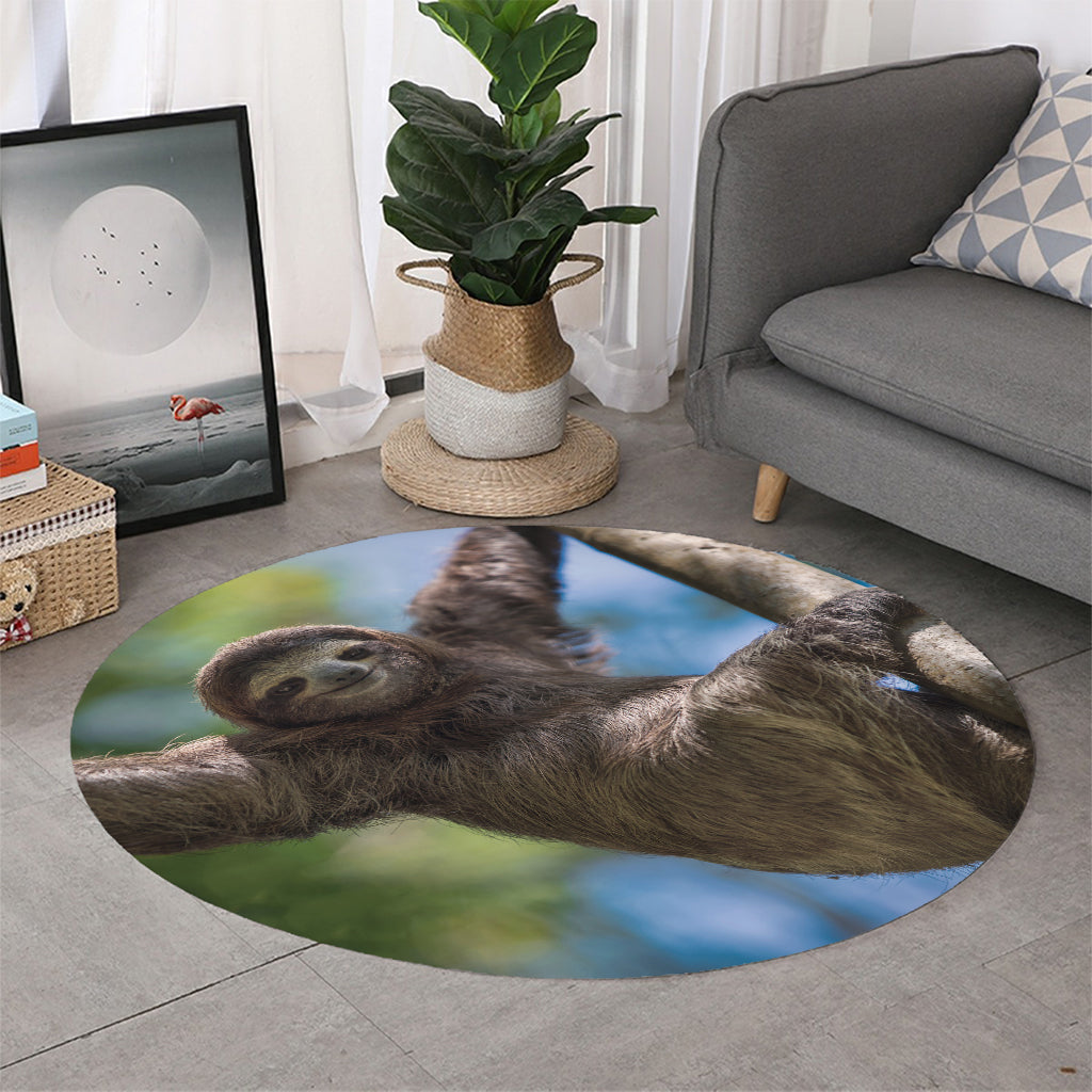 Happy Sloth Print Round Rug