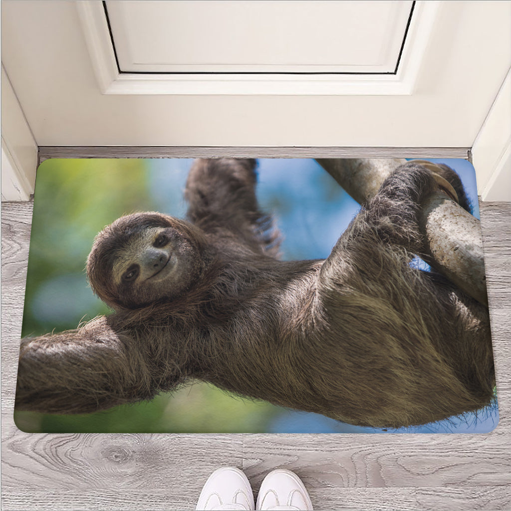 Happy Sloth Print Rubber Doormat