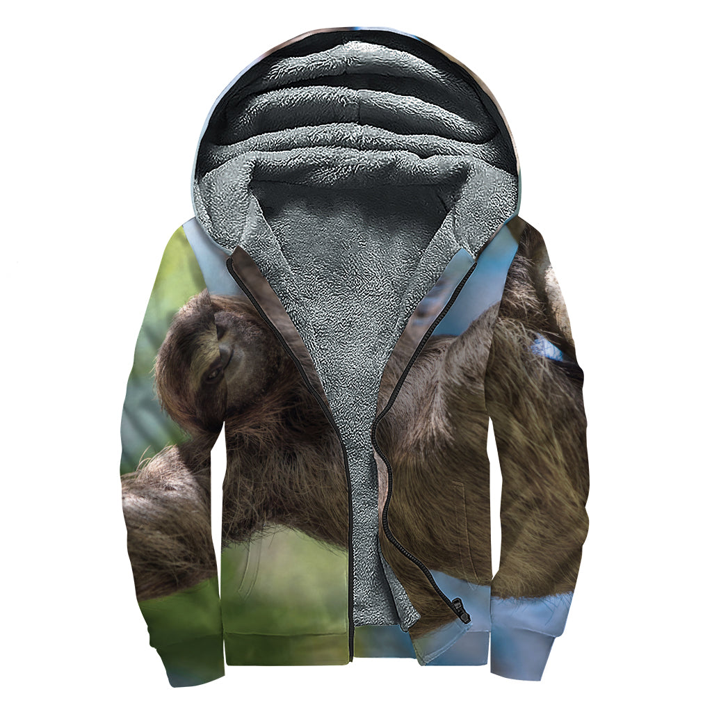 Happy Sloth Print Sherpa Lined Zip Up Hoodie