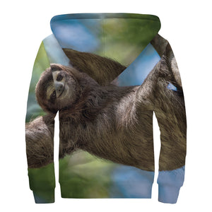 Happy Sloth Print Sherpa Lined Zip Up Hoodie