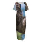 Happy Sloth Print Short Sleeve Long Nightdress