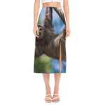 Happy Sloth Print Side Slit Midi Skirt