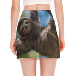 Happy Sloth Print Side Slit Mini Skirt