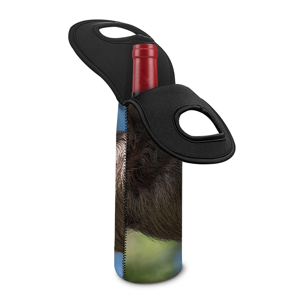 Happy Sloth Print Single Neoprene Wine Tote
