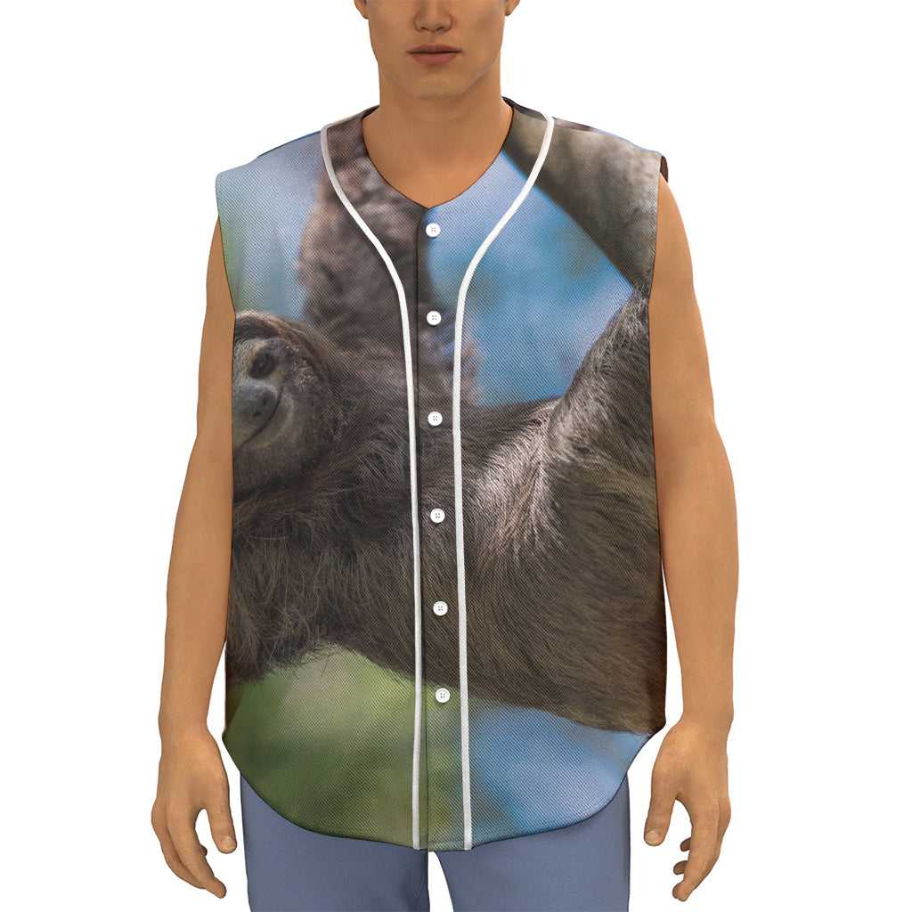 Happy Sloth Print Sleeveless Baseball Jersey