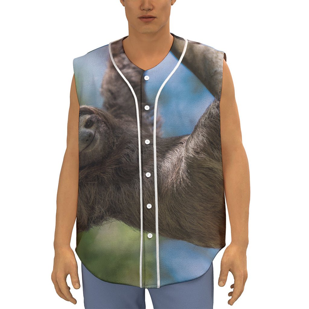 Happy Sloth Print Sleeveless Baseball Jersey
