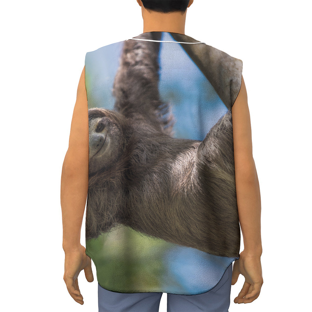 Happy Sloth Print Sleeveless Baseball Jersey