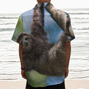 Happy Sloth Print Textured Short Sleeve Shirt