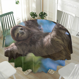 Happy Sloth Print Waterproof Round Tablecloth