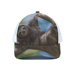 Happy Sloth Print White Mesh Trucker Cap