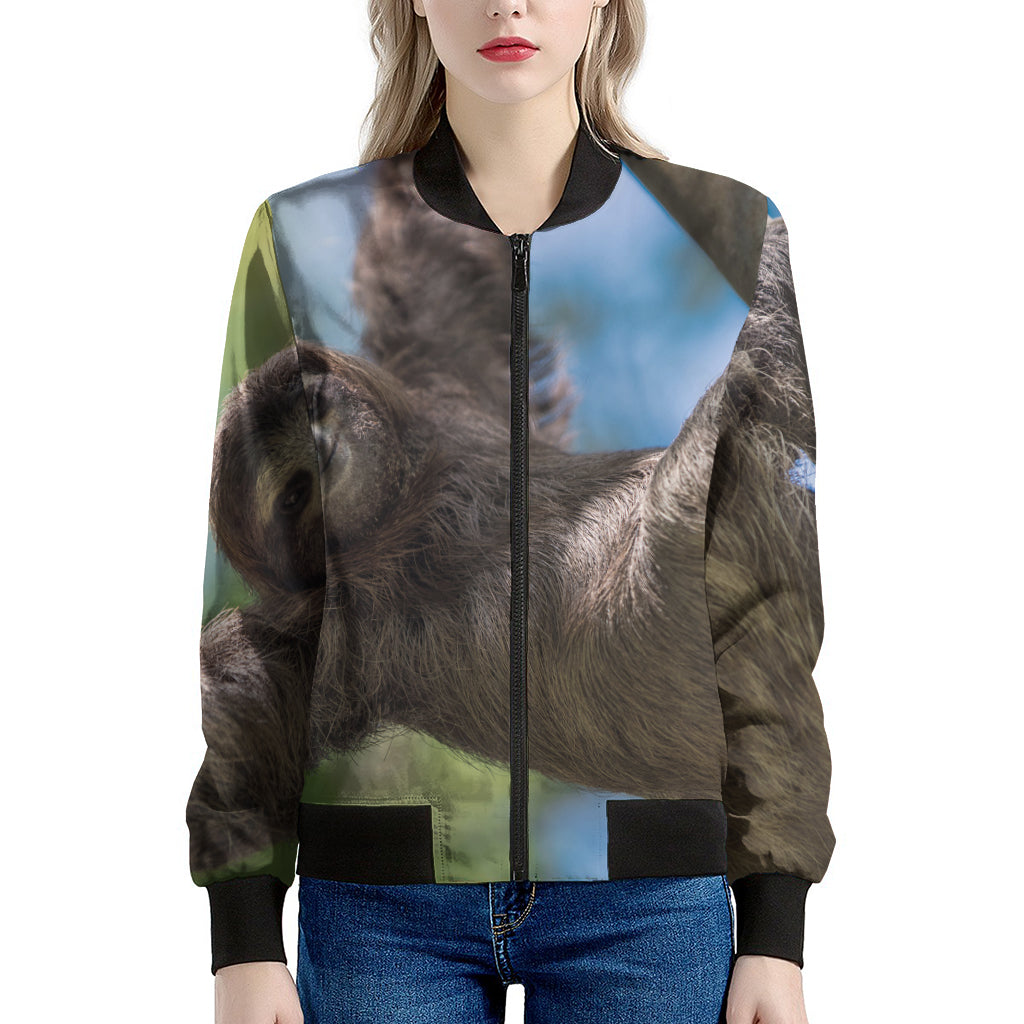 Happy Sloth Print Women's Bomber Jacket