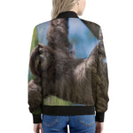 Happy Sloth Print Women's Bomber Jacket