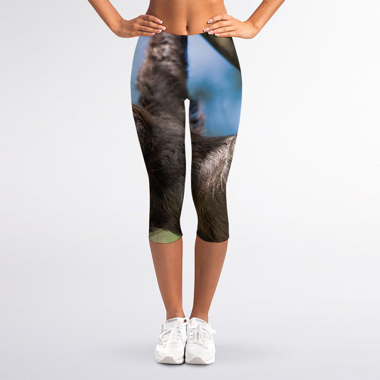 Happy Sloth Print Women's Capri Leggings