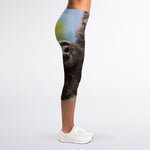 Happy Sloth Print Women's Capri Leggings